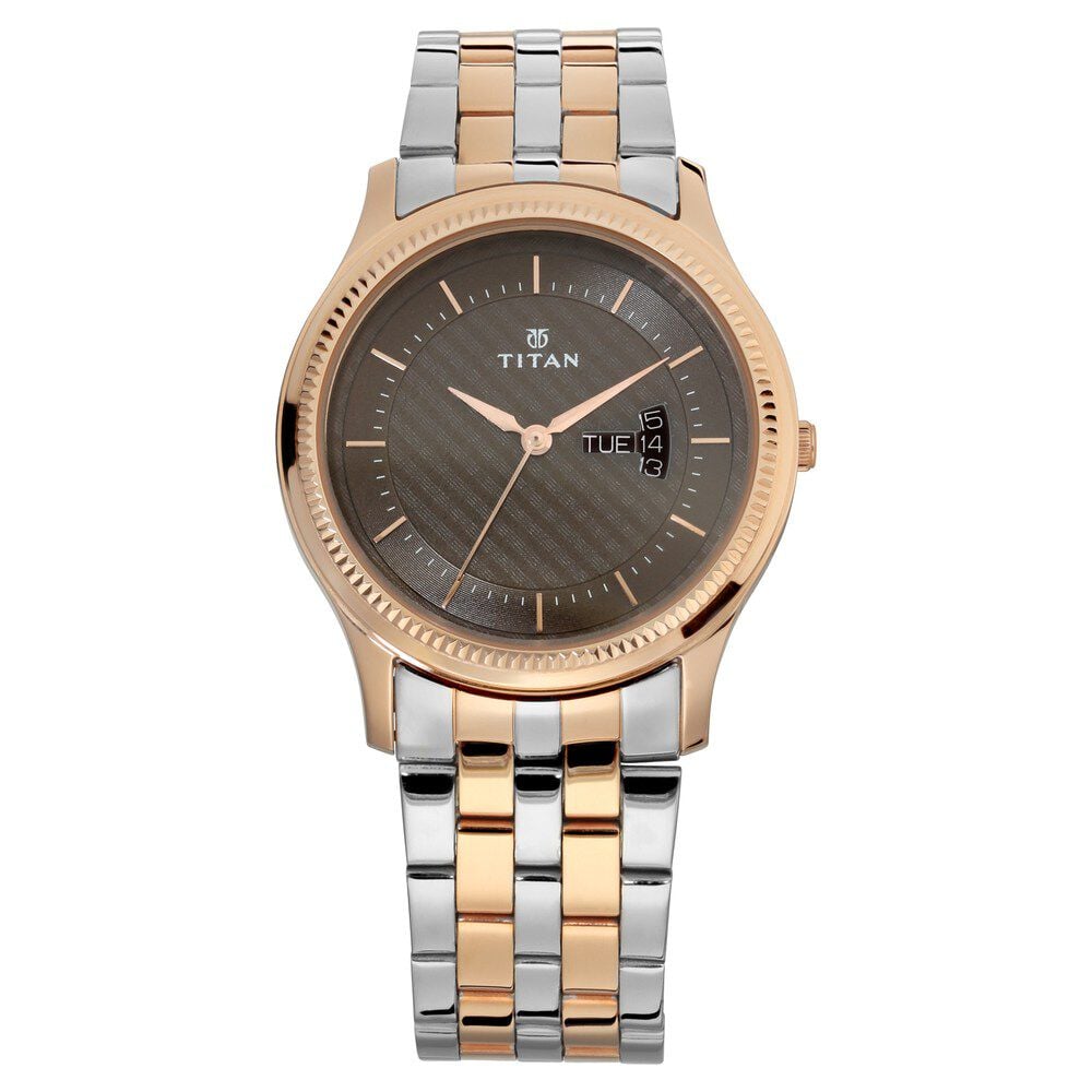Titan Brown Dial Analog with Day and Date Stainless Steel Strap Watch for Men