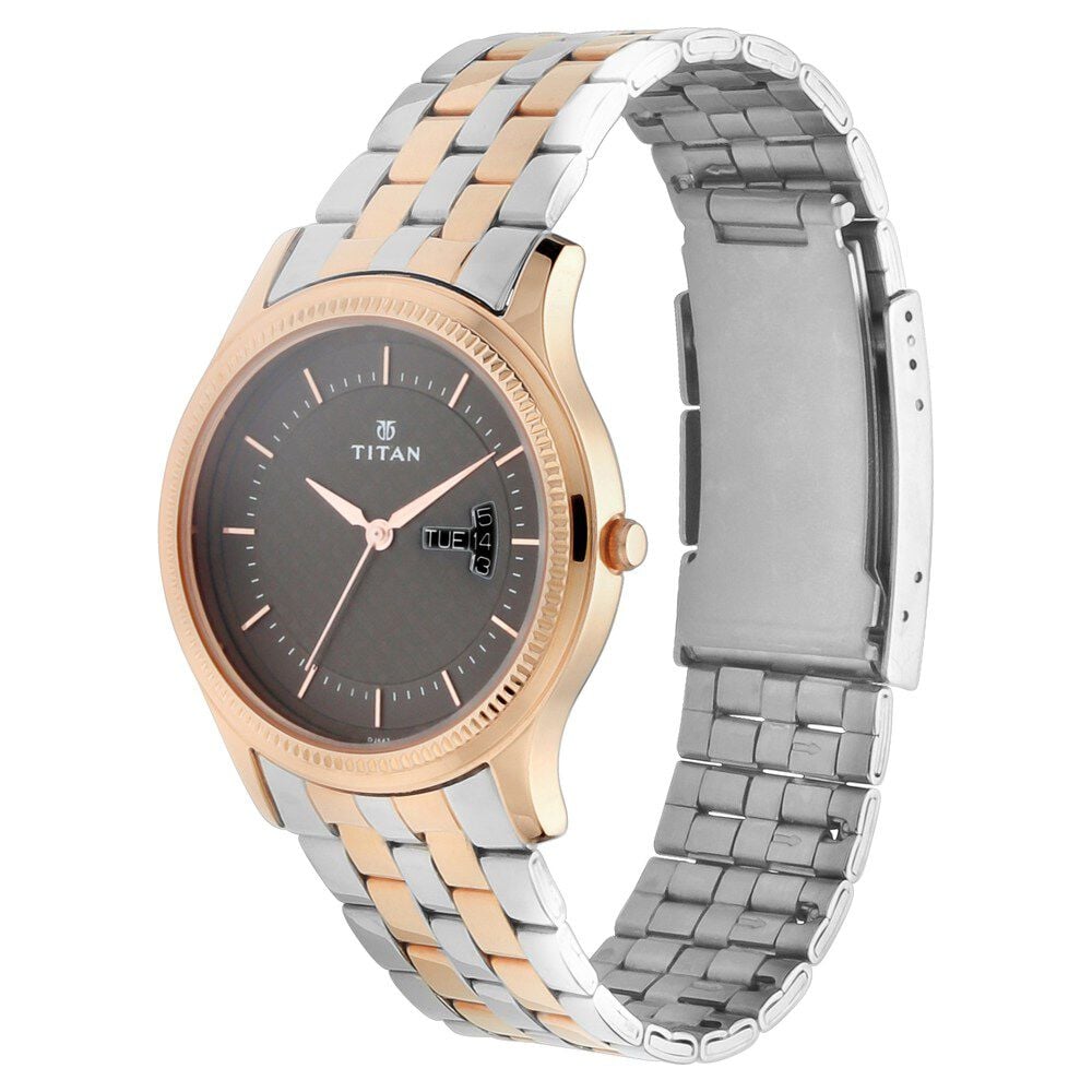 Titan Brown Dial Analog with Day and Date Stainless Steel Strap Watch for Men
