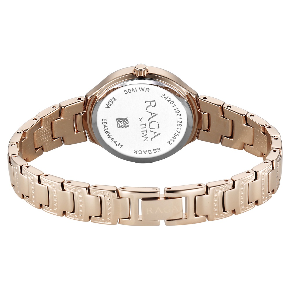 Titan Raga Spotlight Quartz Analog Pink Dial Rose Gold Metal Strap Watch For Women