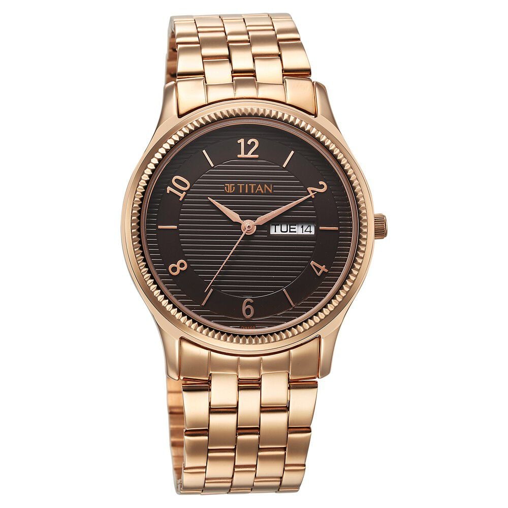 Titan Karishma Brown Dial Analog with Day and Date Stainless Steel Strap Watch for Men