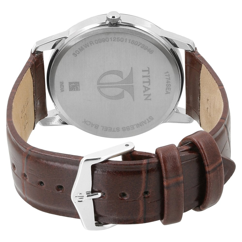 Titan Quartz Analog with Day and Date Silver Dial Leather Strap Watch for Men (4)