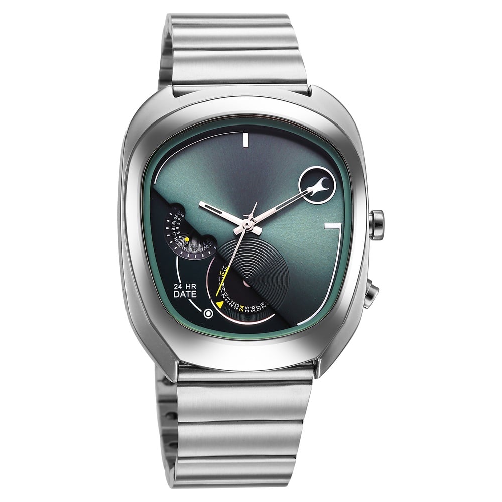 Fastrack UFO Quartz Multifunction Green Dial Silver Stainless Steel Strap Watch For Guys (2)