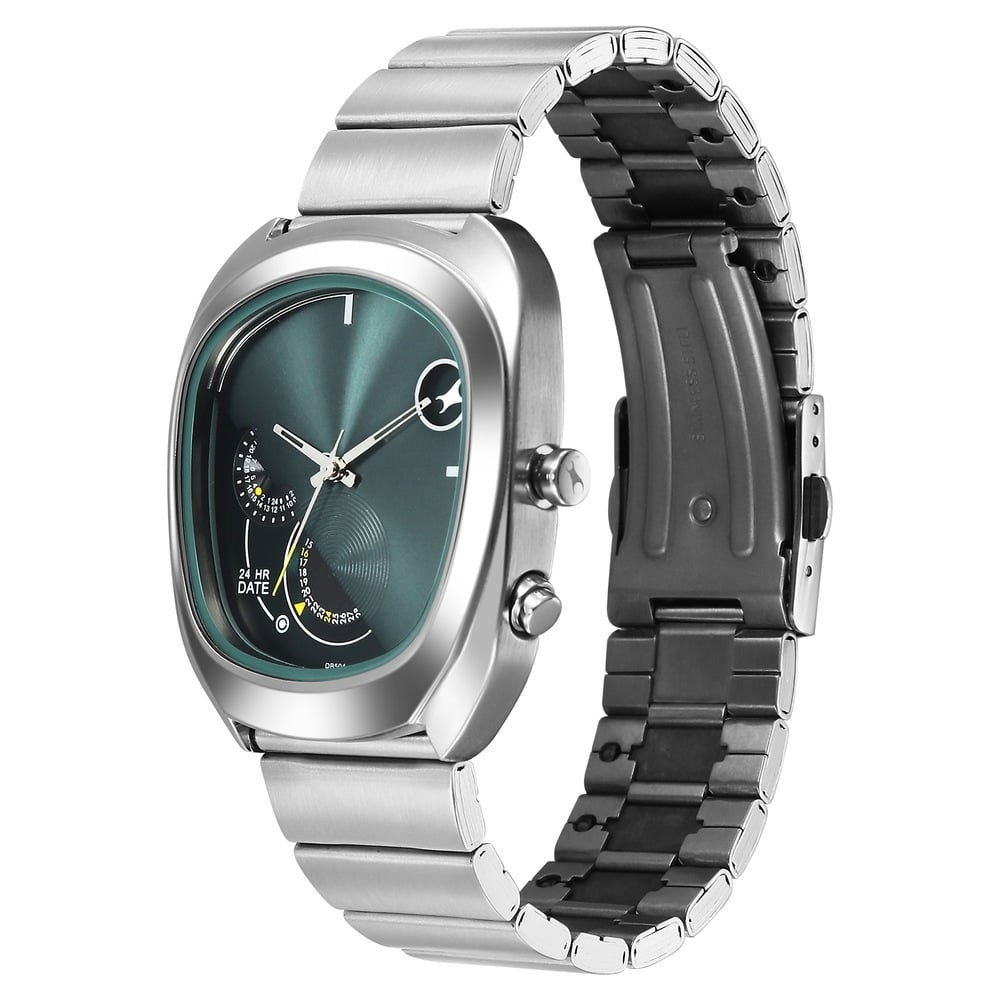 Fastrack UFO Quartz Multifunction Green Dial Silver Stainless Steel Strap Watch For Guys (3)