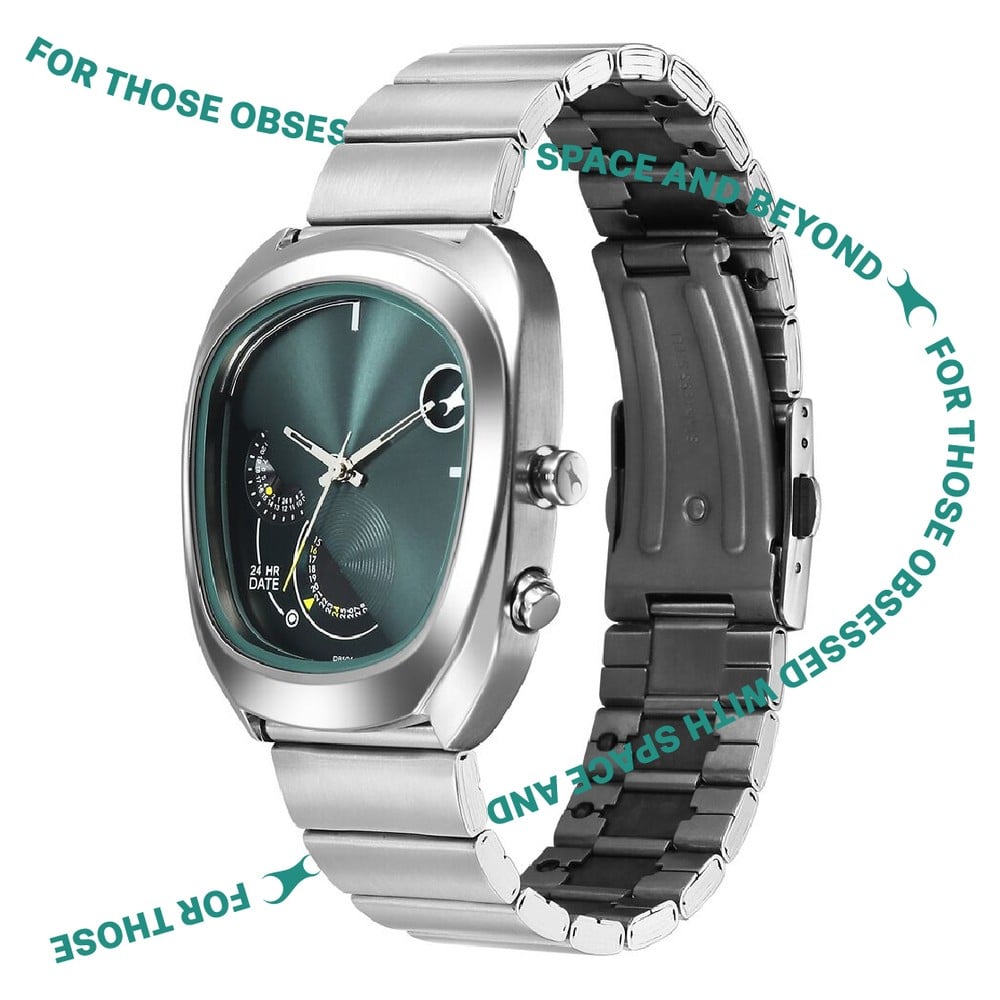 Fastrack UFO Quartz Multifunction Green Dial Silver Stainless Steel Strap Watch For Guys (5)