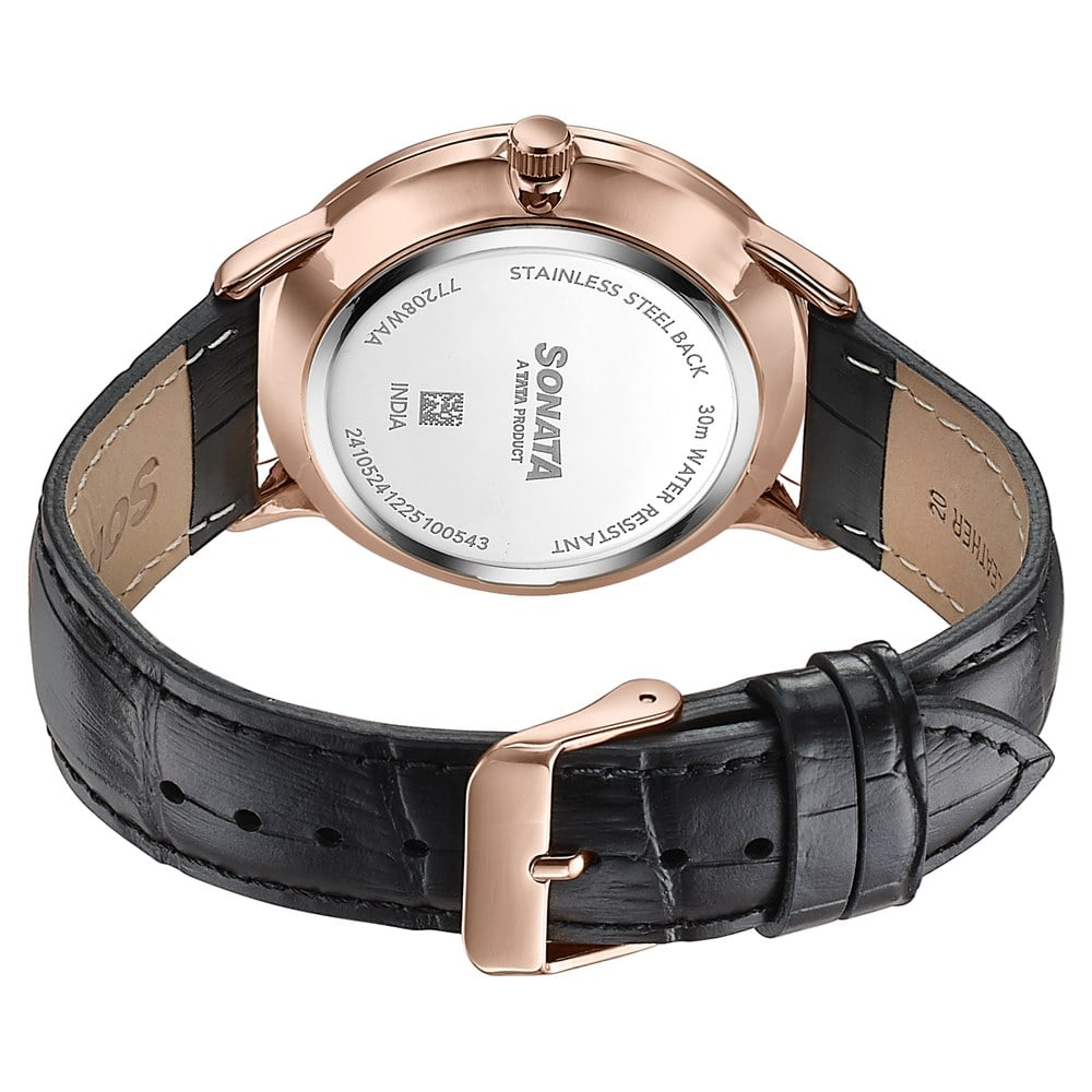 Sonata Jashn Quartz Analog Black Dial Black Leather Strap Watch For Men (6)