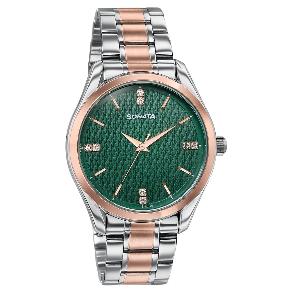 Sonata Jashn Quartz Analog Green Dial Two Toned Metal Strap Watch For Men (2)