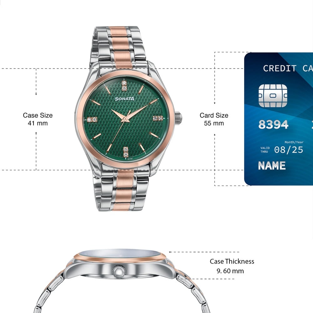 Sonata Jashn Quartz Analog Green Dial Two Toned Metal Strap Watch For Men (4)