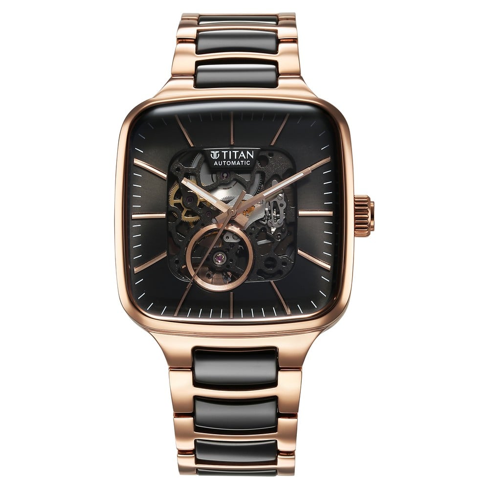 Titan Ceramic Fusion Automatic Square Black Dial Silver Dual-Toned Stainless Steel Bracelet Watch for Men (2)