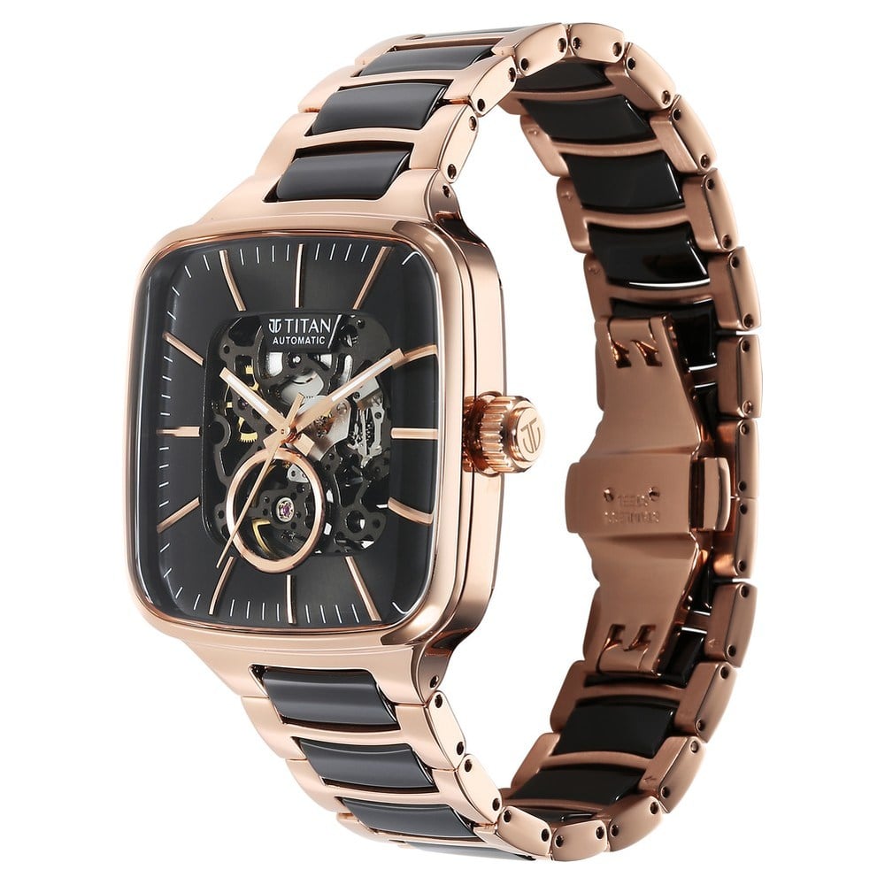 Titan Ceramic Fusion Automatic Square Black Dial Silver Dual-Toned Stainless Steel Bracelet Watch for Men (5)