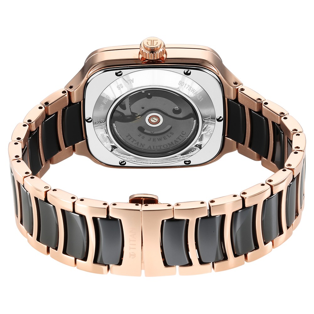 Titan Ceramic Fusion Automatic Square Black Dial Silver Dual-Toned Stainless Steel Bracelet Watch for Men (7)