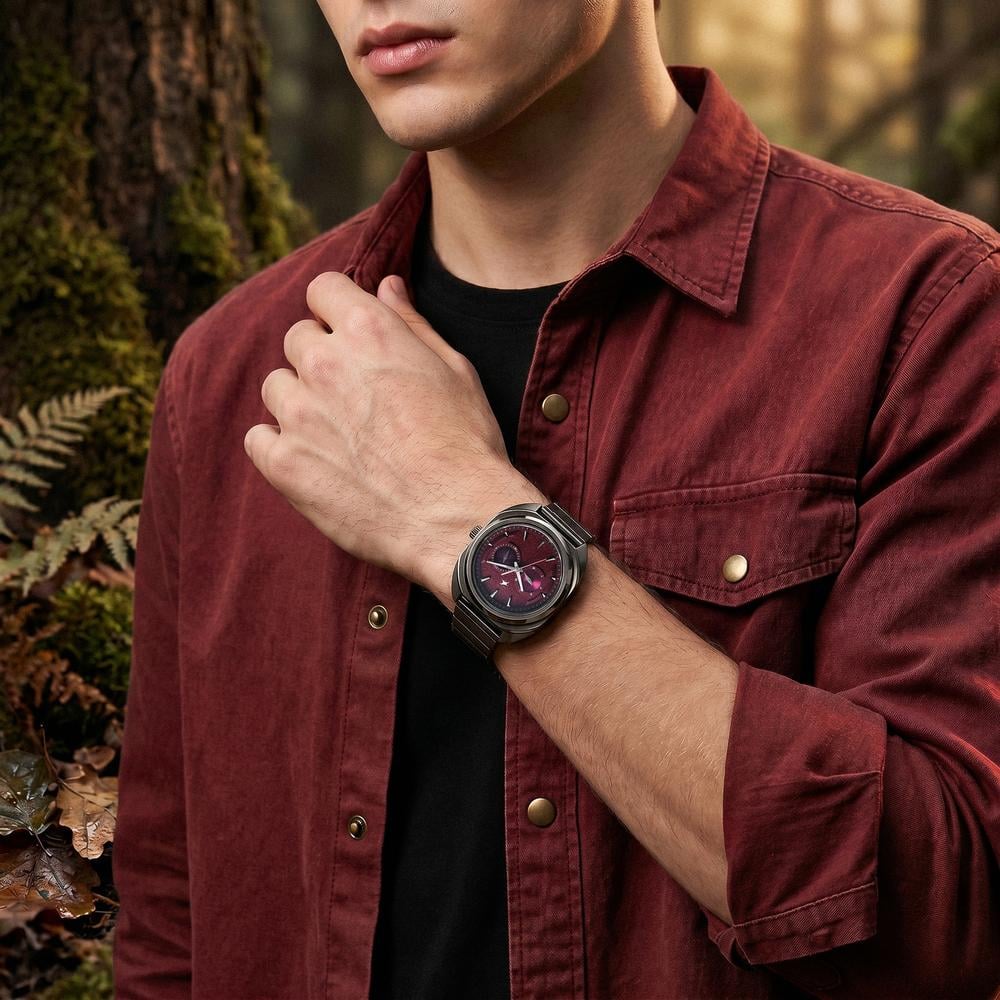 Fastrack Wild Analog with Burgandy Dial Gun Metal Strap Watch for Guys (3)