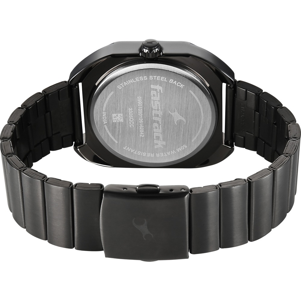 Fastrack Wild Analog with Burgandy Dial Gun Metal Strap Watch for Guys (8)