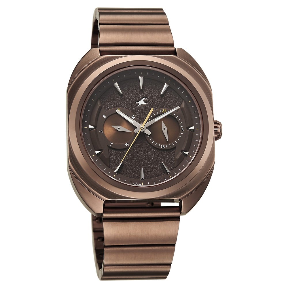 Fastrack Wild Analog with Brown Dial Brown Metal Strap Watch for Guys (5)