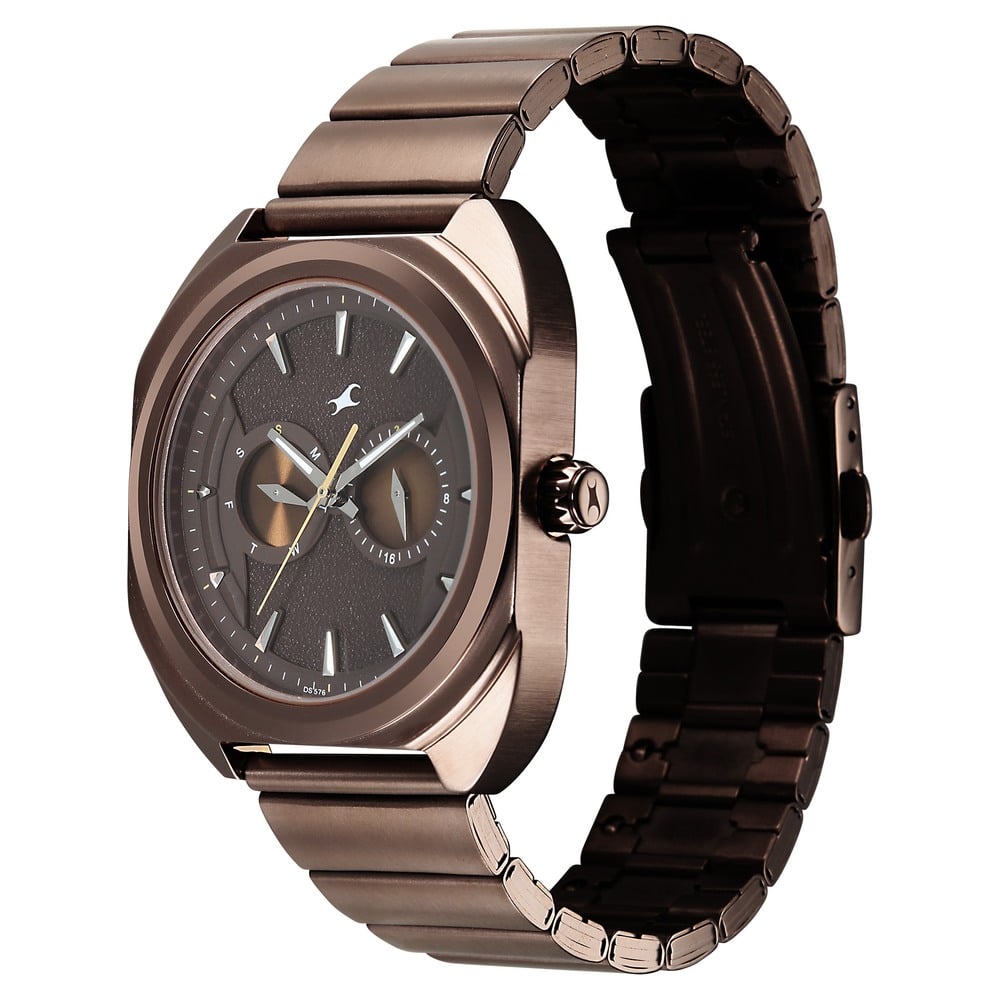 Fastrack Wild Analog with Brown Dial Brown Metal Strap Watch for Guys (6)