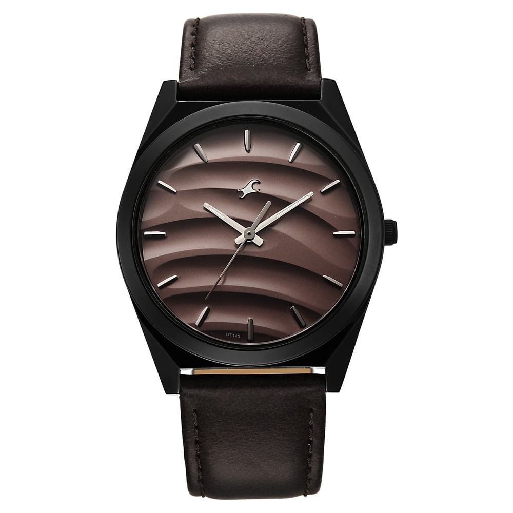 Fastrack Gelato Black leather strap watch with Chocolate dial for Guys (2)