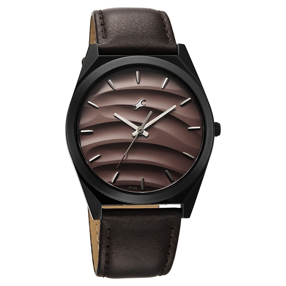 Fastrack Gelato Black leather strap watch with Chocolate dial for Guys (3)