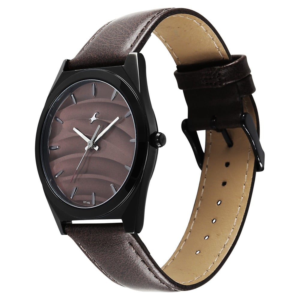 Fastrack Gelato Black leather strap watch with Chocolate dial for Guys (5)