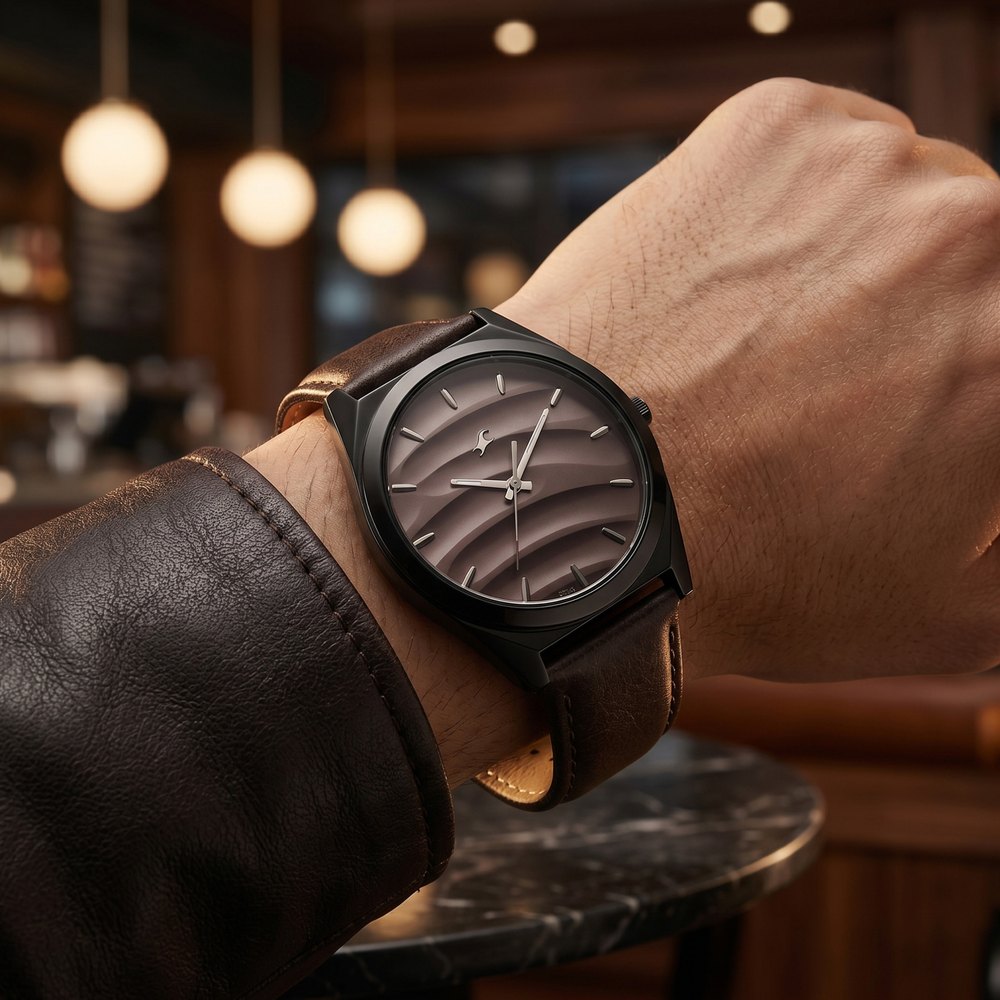 Fastrack Gelato Black leather strap watch with Chocolate dial for Guys (8)