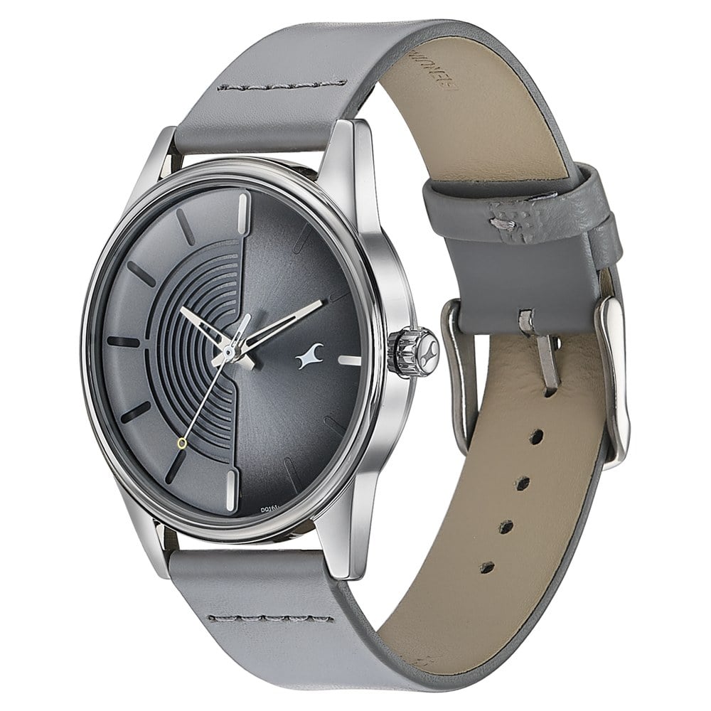 Fastrack Stunners Quartz Analog Grey Dial Grey Leather Strap Watch For Guys (3)