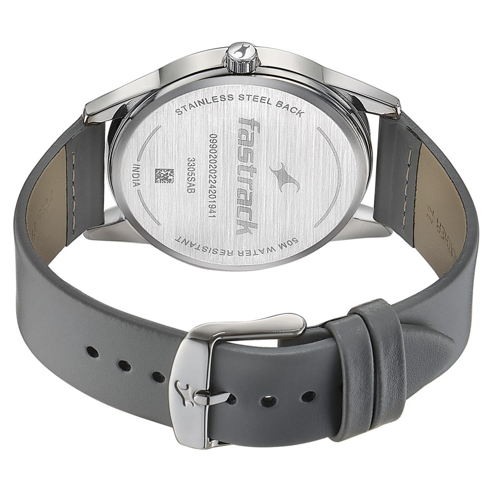 Fastrack Stunners Quartz Analog Grey Dial Grey Leather Strap Watch For Guys (5)