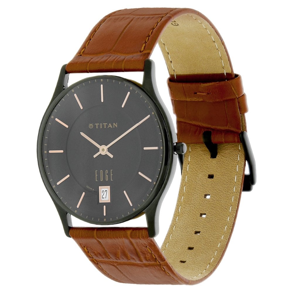 Titan Edge Grey Dial Analog with Date Leather Strap watch for Men (2)