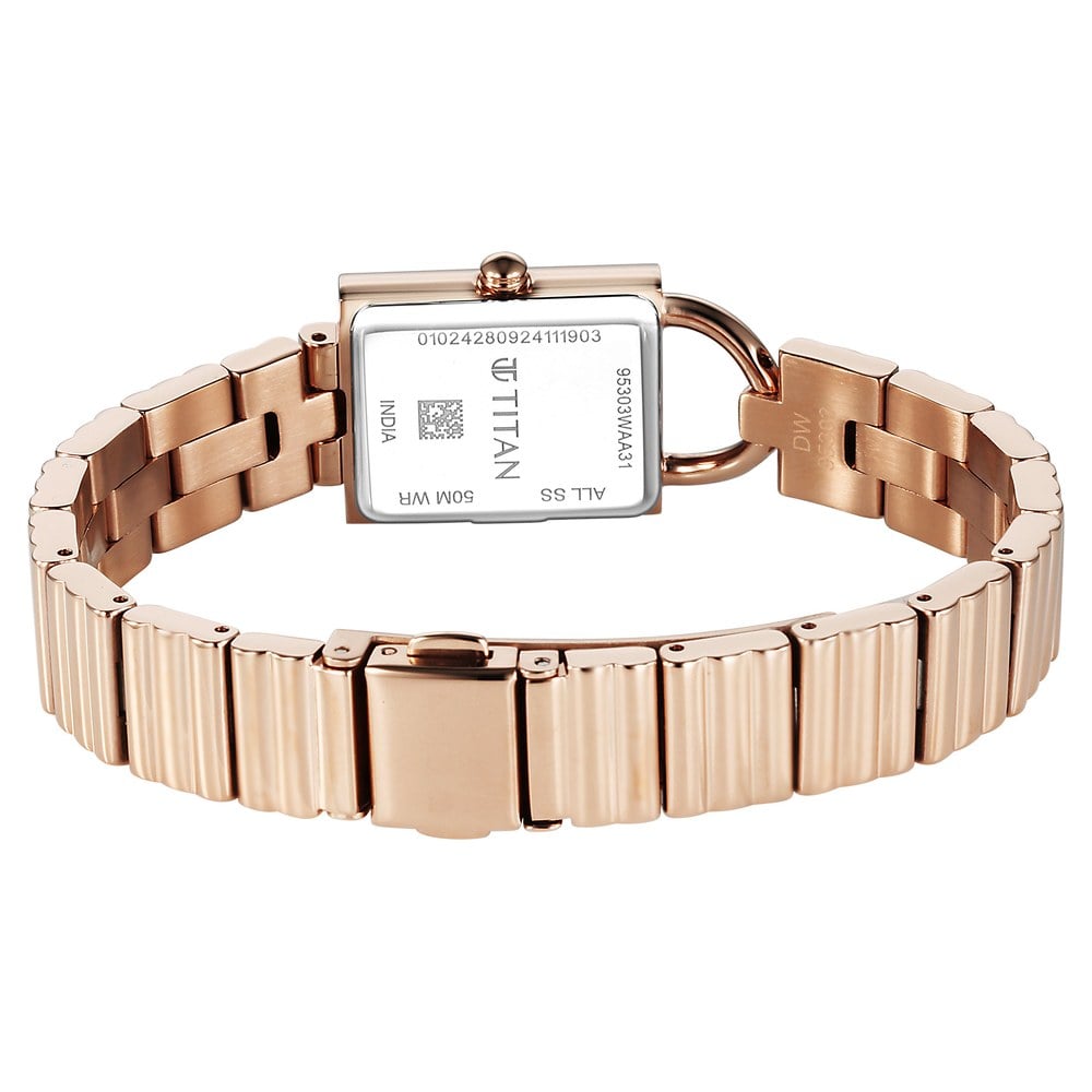 Titan Purple Metro Quartz Analog Green Dial Champagne Gold Stainless Steel Strap Watch For Women (5)