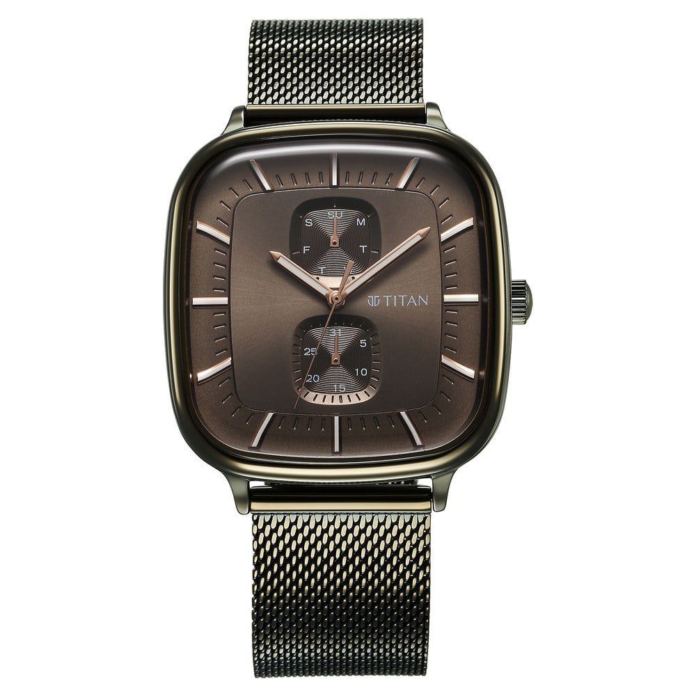 Titan Avant Garde Quartz Multifunction Brown Dial With Green Color Stainless Steel Strap Watch For Men (2)