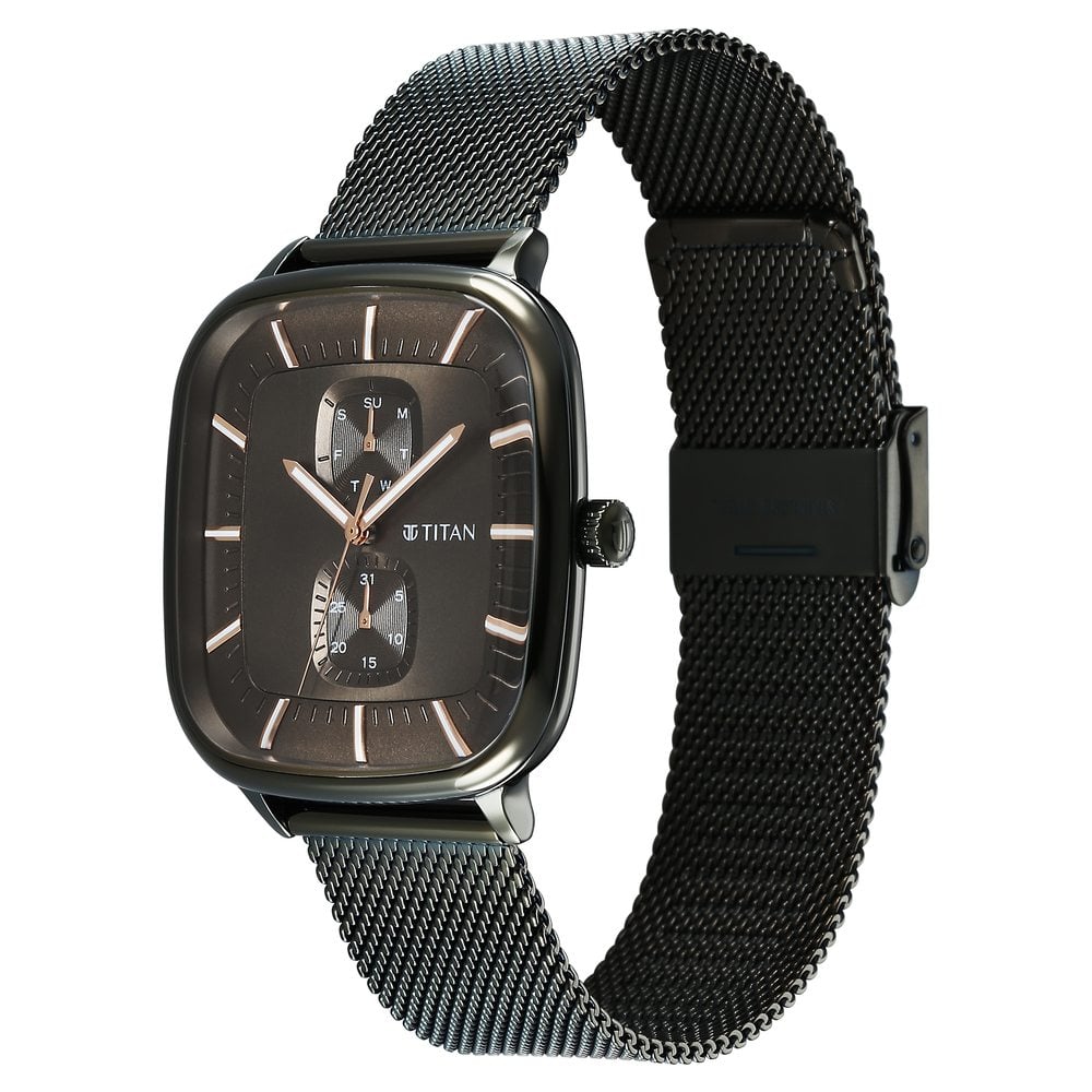 Titan Avant Garde Quartz Multifunction Brown Dial With Green Color Stainless Steel Strap Watch For Men (4)