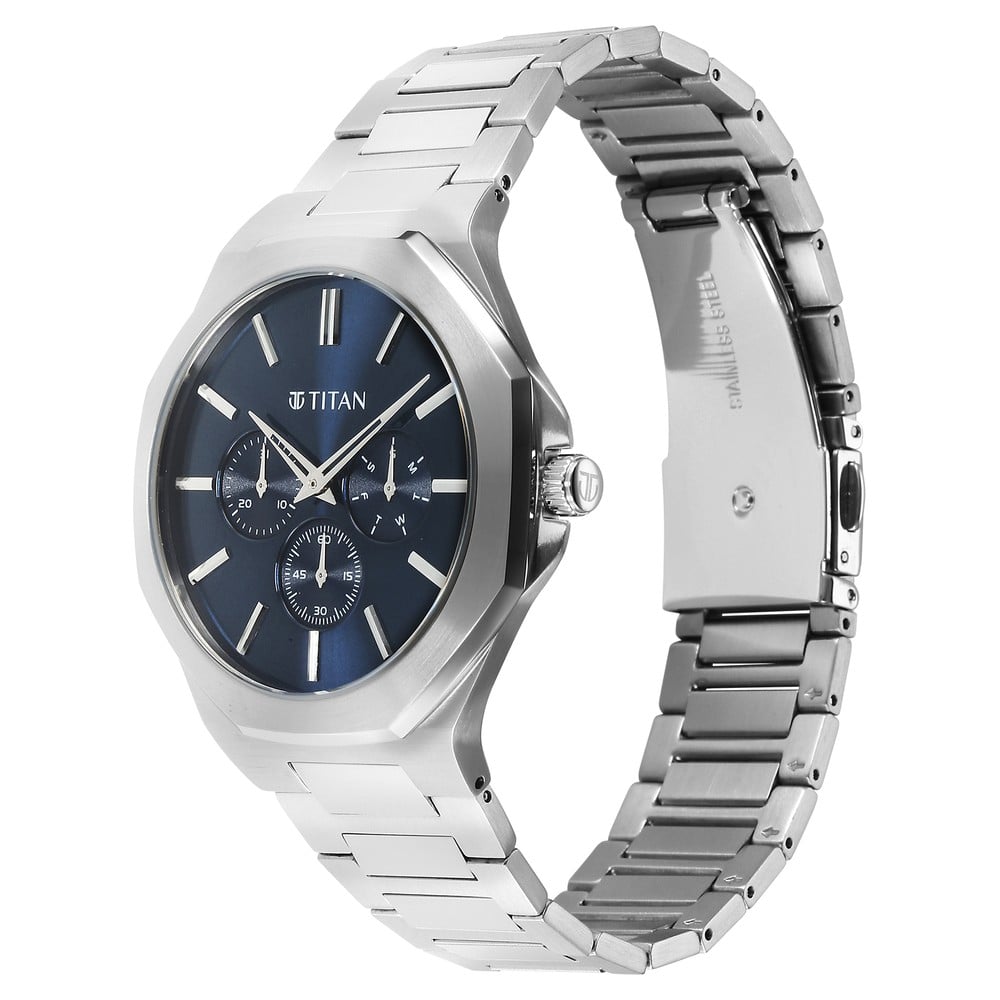 Titan Classic Slim Multifunction Quartz Multifunction Blue Dial Stainless Steel Strap Watch For Men (4)