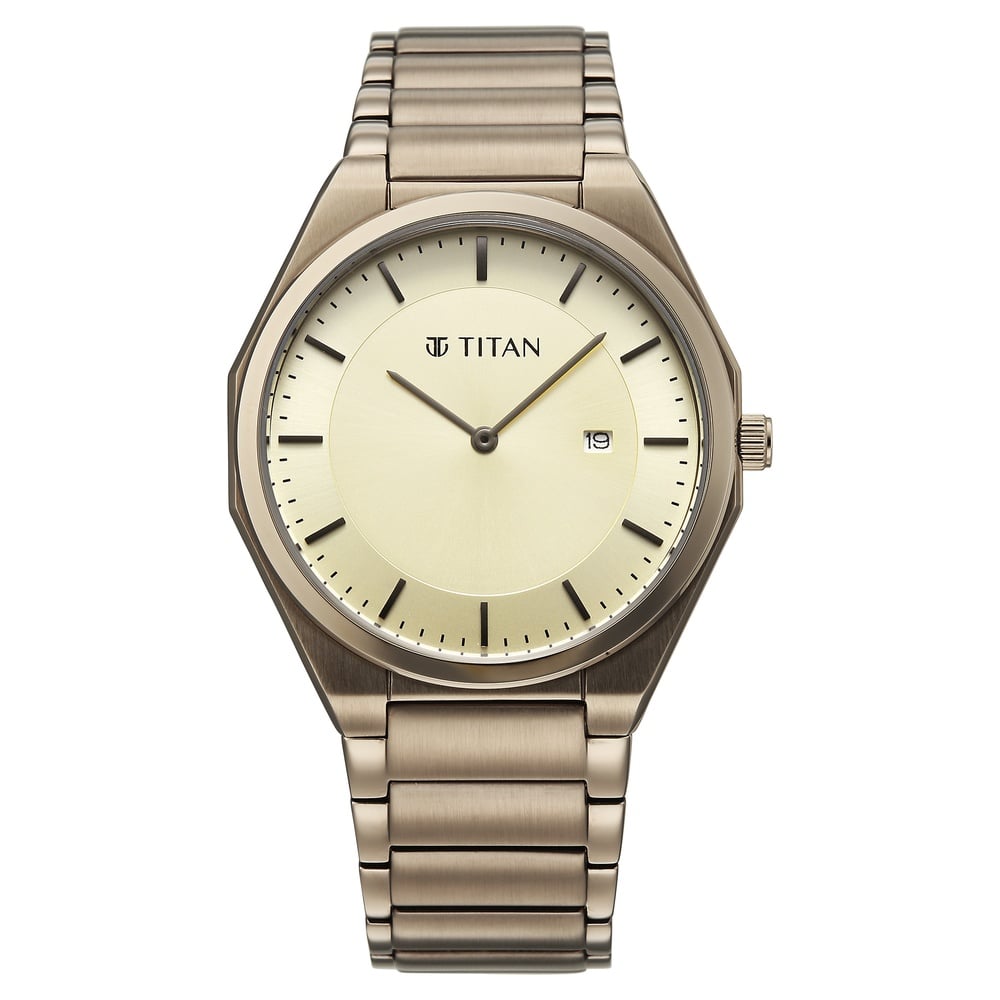 Titan Classique Slim Wear Quartz Analog Champagne Dial Brown Stainless Steel Strap Refined Formal Dress Watch For Men (2)