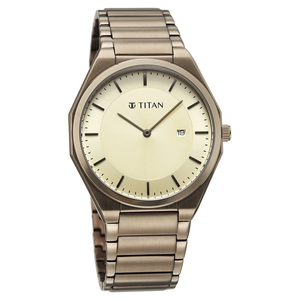 Titan Classique Slim Wear Quartz Analog Champagne Dial Brown Stainless Steel Strap Refined Formal Dress Watch For Men (3)