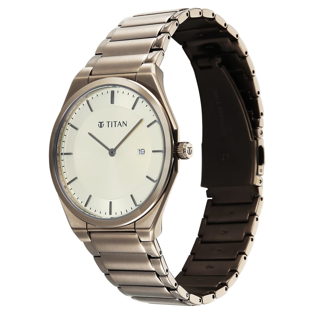 Titan Classique Slim Wear Quartz Analog Champagne Dial Brown Stainless Steel Strap Refined Formal Dress Watch For Men (5)
