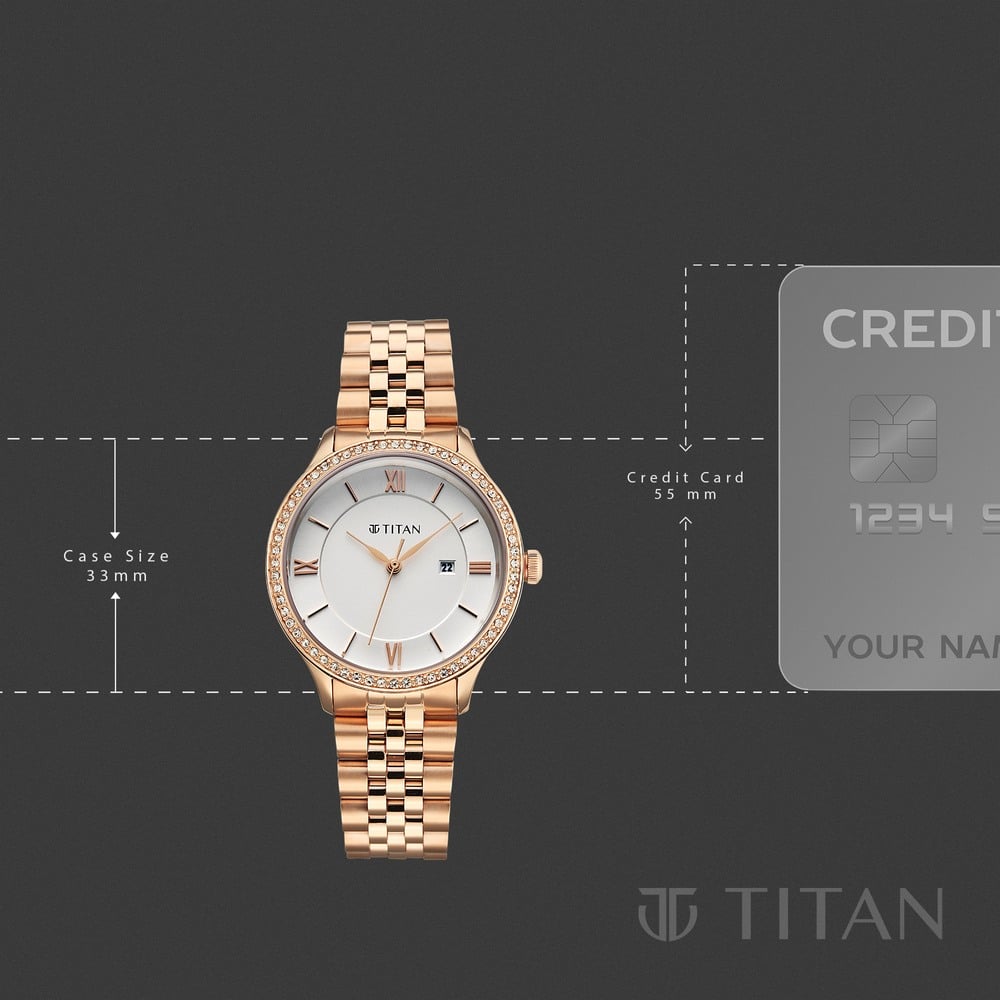 Titan Purple Prestige Quartz Analog with Date White Dial Rose Gold Stainless Steel Strap Watch For Women (4)