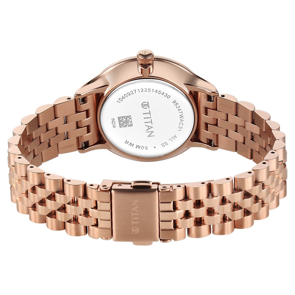 Titan Purple Prestige Quartz Analog with Date White Dial Rose Gold Stainless Steel Strap Watch For Women (6)