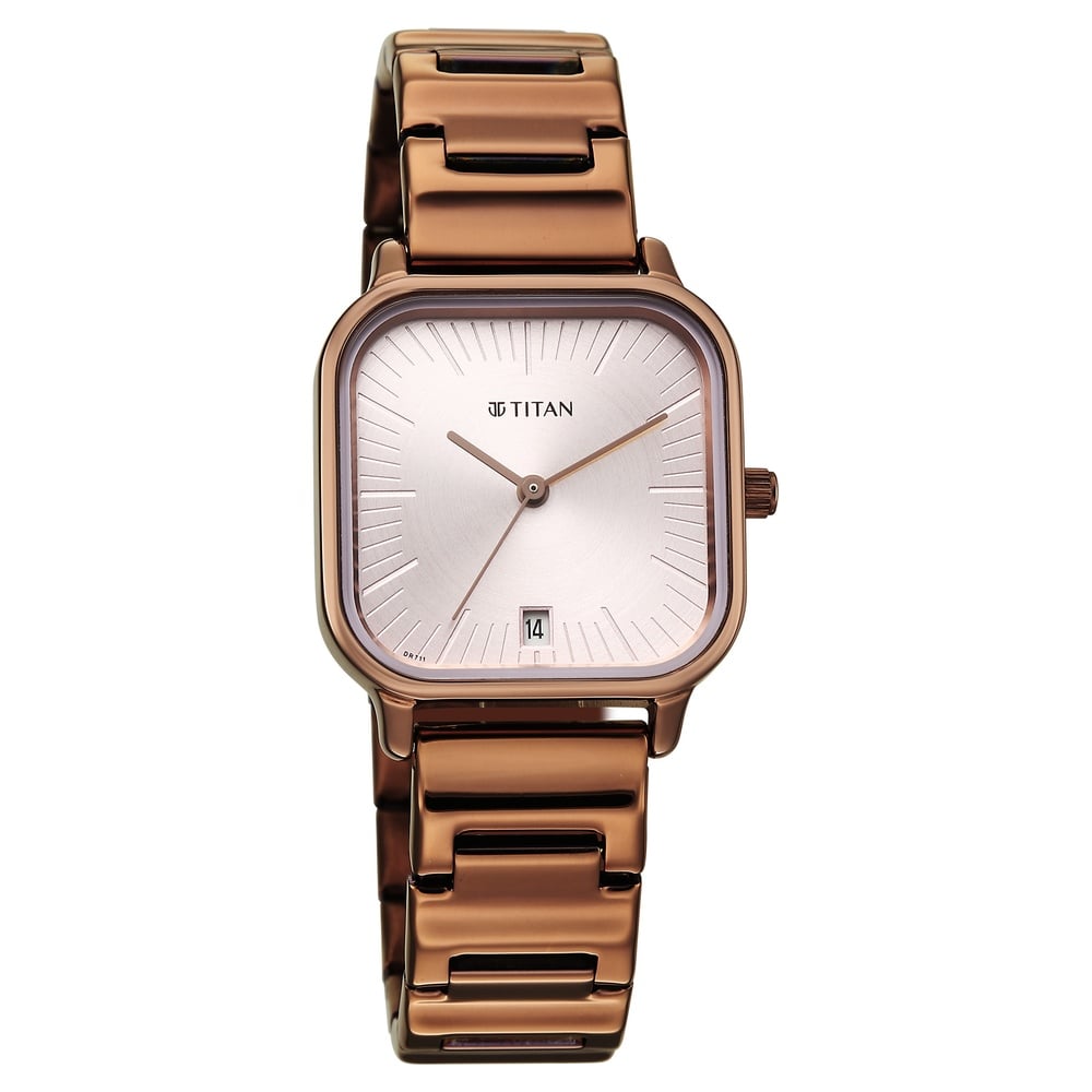 Titan Neo Quartz Analog with Date Silver Dial Brown Metal Strap Watch For Women (2)