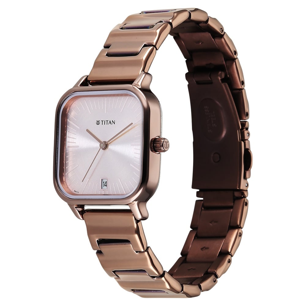 Titan Neo Quartz Analog with Date Silver Dial Brown Metal Strap Watch For Women (3)