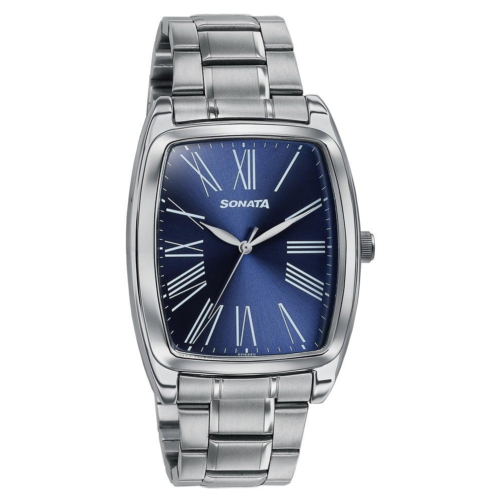 Sonata Ascent Blue Tonneau Watch with Metal Bracelet (2)