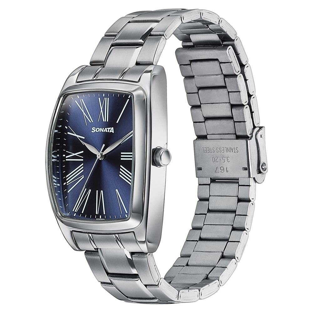 Sonata Ascent Blue Tonneau Watch with Metal Bracelet (3)