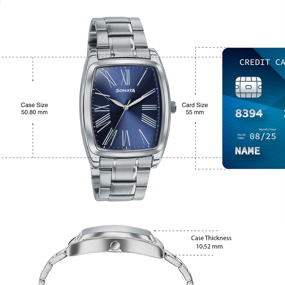 Sonata Ascent Blue Tonneau Watch with Metal Bracelet (4)