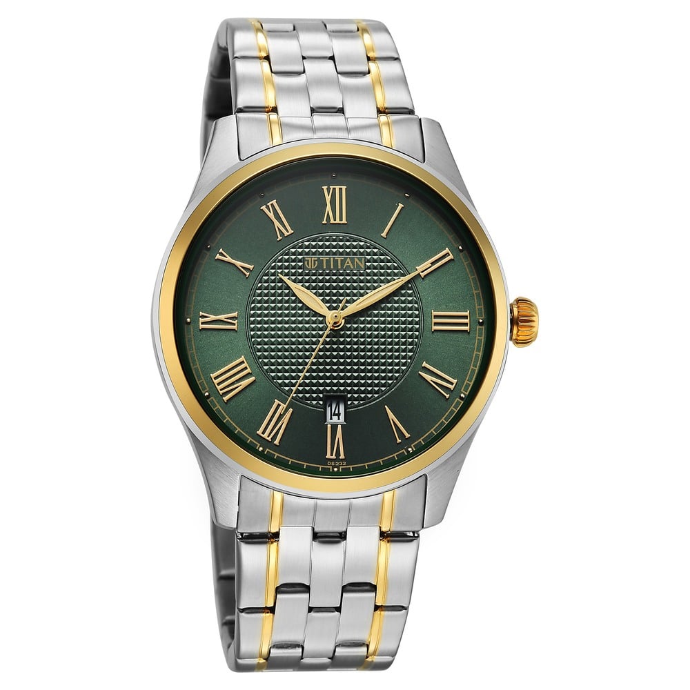 Titan Neo Roman Analog with Green Dial Dual Tone Stainless Steel Strap Watch for Men (2)