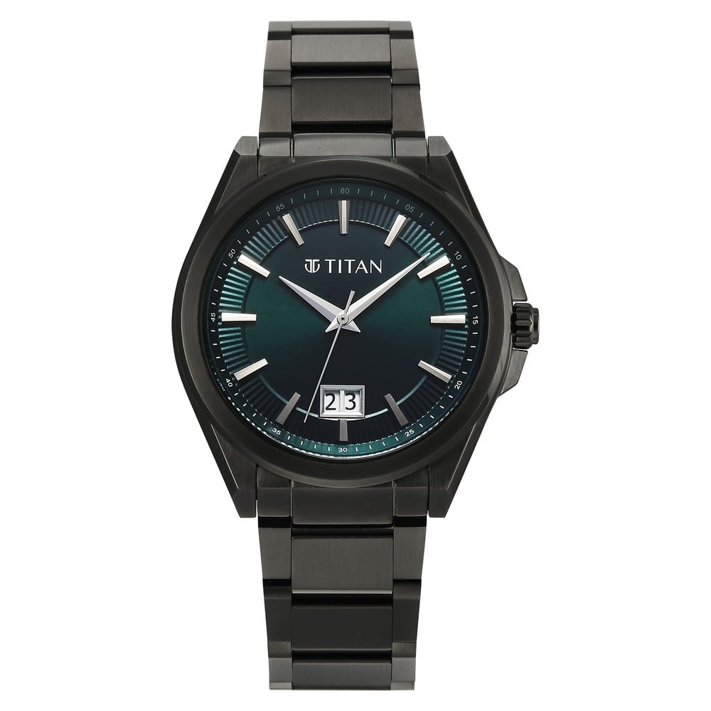 Titan Classique Big Date Analog with Green Dial Dark Gun Stainless Steel Strap Watch for Men (2)