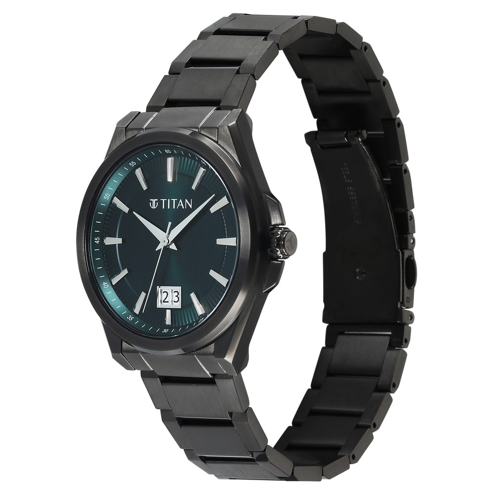 Titan Classique Big Date Analog with Green Dial Dark Gun Stainless Steel Strap Watch for Men (5)
