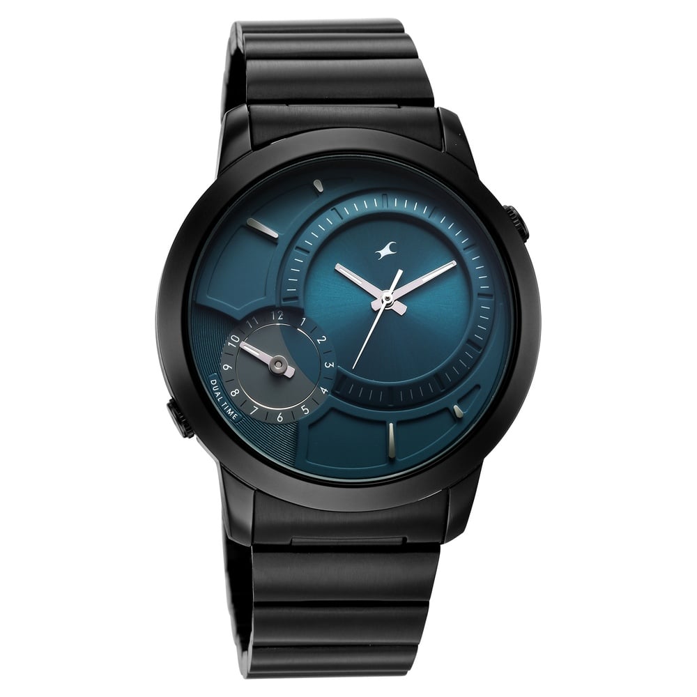 Fastrack Pulse IV Dual Time Watch for Men with Petrol Blue Sunray Dial & Black Metal Strap (2)
