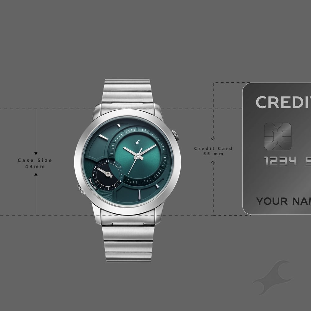 Fastrack Pulse IV Dual Time Watch for Men with Teal Green Sunray Dial & Silver Metal Strap (4)