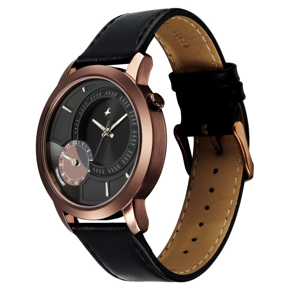Fastrack Pulse IV Dual Time Watch for Men with  Black Sunray Dial & Black Leather Strap (3)