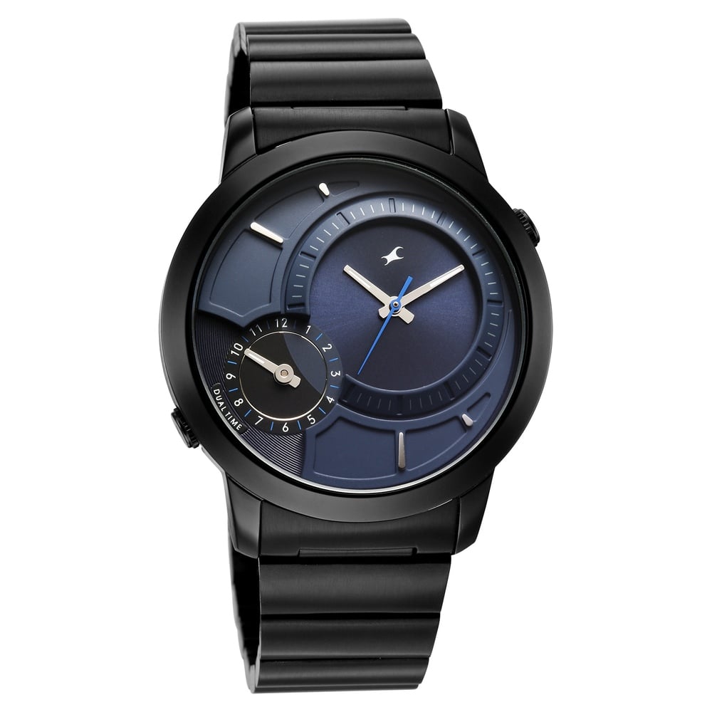 Fastrack Pulse IV Dual Time Watch for Men with Dark Blue Sunray Dial & Black Metal Strap (2)