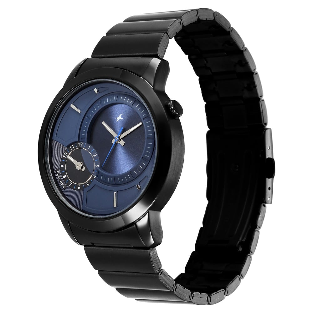 Fastrack Pulse IV Dual Time Watch for Men with Dark Blue Sunray Dial & Black Metal Strap (3)