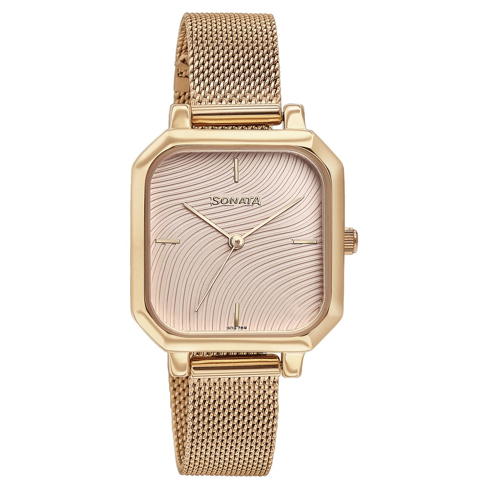 Sonata Modern Edit Quartz Analog Pink Dial Rose Gold Stainless Steel Strap Watch For Women (2)