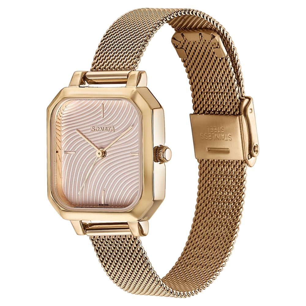 Sonata Modern Edit Quartz Analog Pink Dial Rose Gold Stainless Steel Strap Watch For Women (3)
