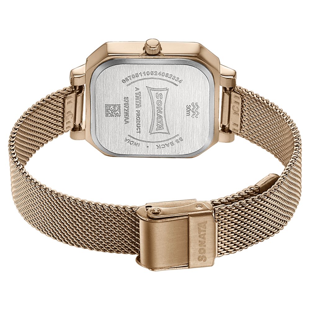 Sonata Modern Edit Quartz Analog Pink Dial Rose Gold Stainless Steel Strap Watch For Women (5)